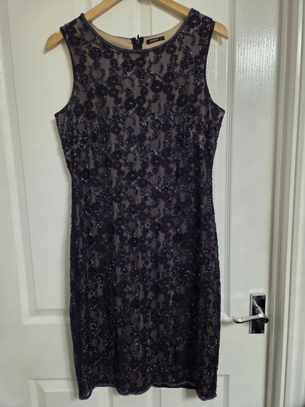 Straight Roman-style sleeveless blue navy blue long dress